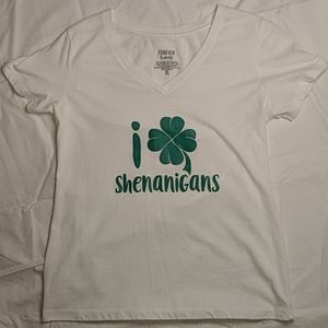 I ☘️ Shenanigans v-neck white tee T-shirt size xl